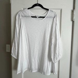 J. Jill Embroidered 3/4 Sleeve Mixed-Media Top in White